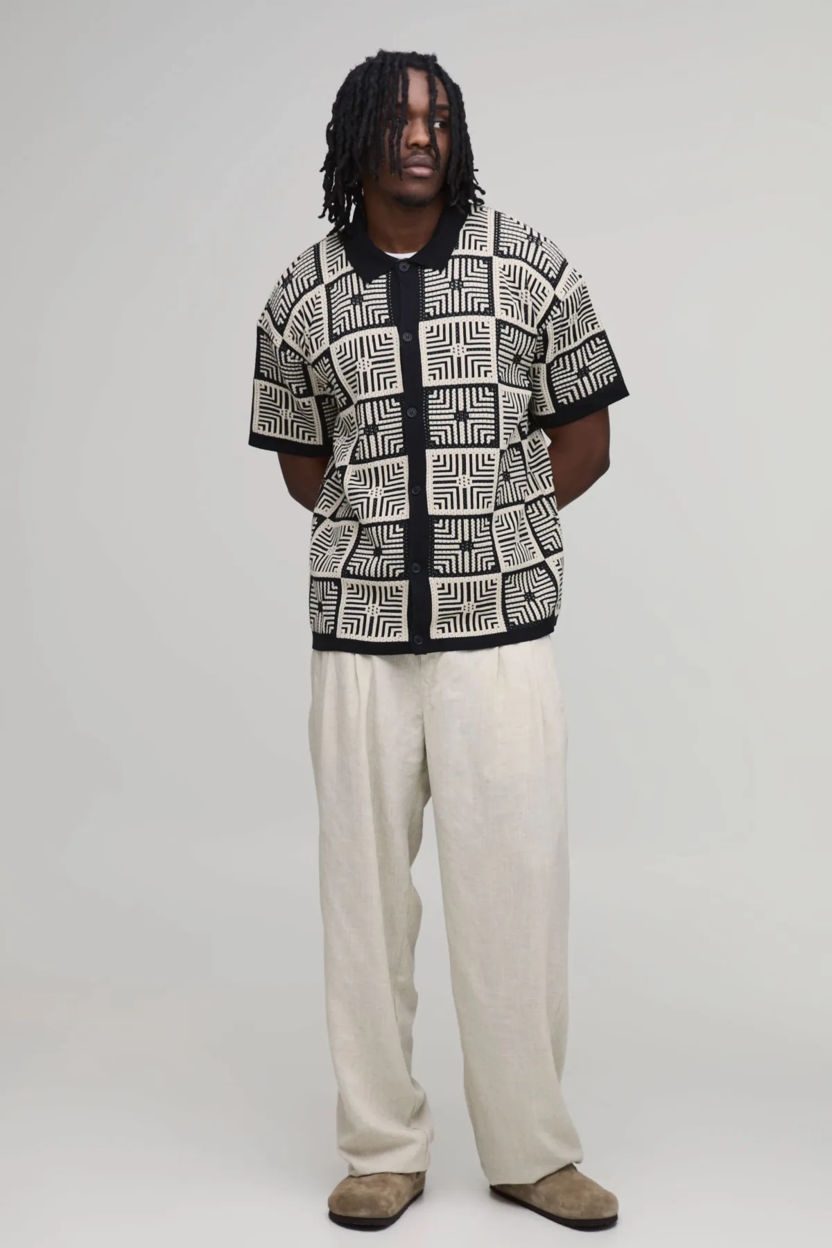 boohooMAN Chemise Tricotée En Tapisserie Au Crochet Décontractée Pour Grand<Homme Tout Afficher|Maille