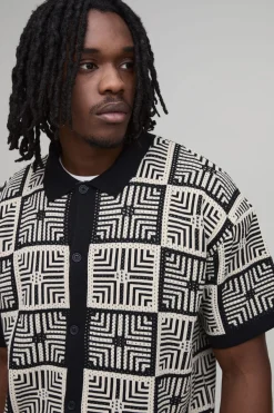 boohooMAN Chemise Tricotée En Tapisserie Au Crochet Décontractée Pour Grand<Homme Tout Afficher|Maille