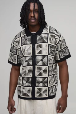 boohooMAN Chemise Tricotée En Tapisserie Au Crochet Décontractée Pour Grand<Homme Tout Afficher|Maille