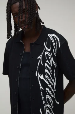 Chemise Tricotée Jacquard À Coupe Ample Avec Motif Gothique