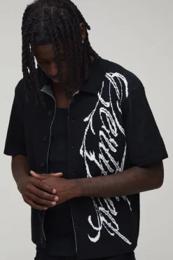 Chemise Tricotée Jacquard À Coupe Ample Avec Motif Gothique