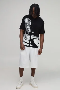 Chemise Tricotée Jacquard Décontractée Motif Palmiers Pour Homme Grand