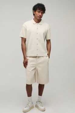 Chemise Tricotée Jacquard Décontractée Motif Palmiers Et Paysages