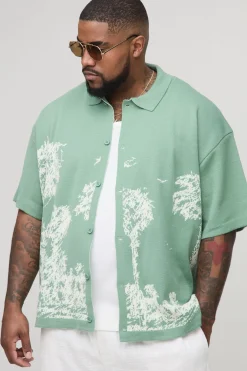 Chemise tricotée jacquard à imprimé palmier Plus Relaxed