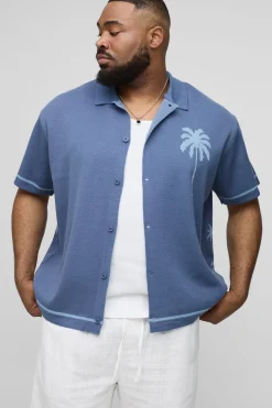 boohooMAN Chemise tricotée jacquard Palm Scenic Plus Relaxed<Homme Tout Afficher|Maille