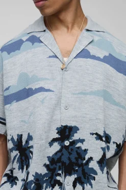 boohooMAN Chemise tricotée jacquard Palm Scenic à coupe boxy<Homme Chemises|Maille