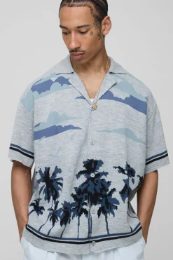 boohooMAN Chemise tricotée jacquard Palm Scenic à coupe boxy<Homme Chemises|Maille
