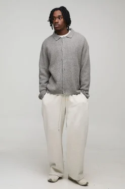boohooMAN Chemise tricotée longue, basique, à coupe carrée et brossée<Homme Tout Afficher|Mailles Tall