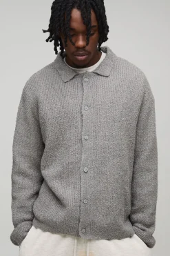 boohooMAN Chemise tricotée longue, basique, à coupe carrée et brossée<Homme Tout Afficher|Mailles Tall