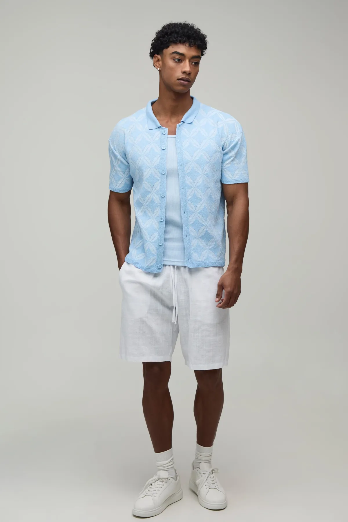 boohooMAN Chemise Tricotée À Maille Ajourée En Mélange De Coton Coupe Décontractée<Homme Chemises|Maille