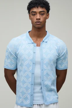 boohooMAN Chemise Tricotée À Maille Ajourée En Mélange De Coton Coupe Décontractée<Homme Chemises|Maille