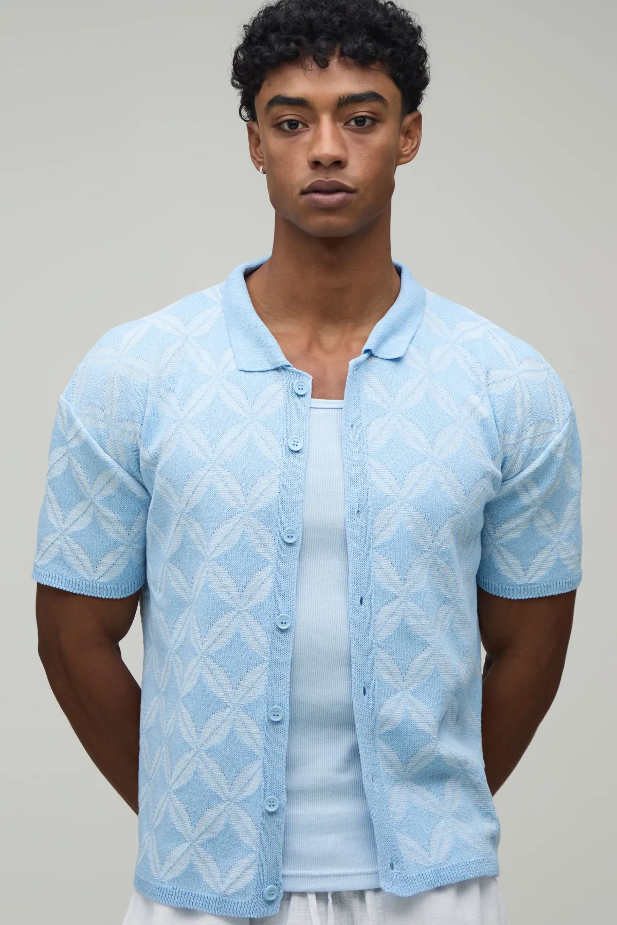 boohooMAN Chemise Tricotée À Maille Ajourée En Mélange De Coton Coupe Décontractée<Homme Chemises|Maille
