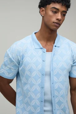 boohooMAN Chemise Tricotée À Maille Ajourée En Mélange De Coton Coupe Décontractée<Homme Chemises|Maille