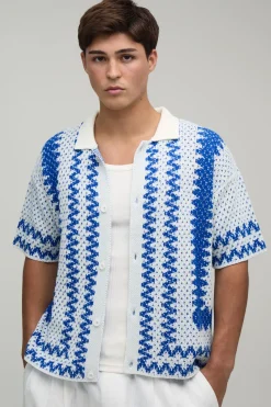 Chemise Tricotée À Maille Ajourée Avec Bordure Et Coupe Ample