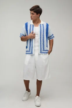 Chemise Tricotée À Maille Ajourée Avec Bordure Et Coupe Ample