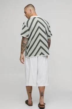 boohooMAN Chemise Tricotée À Maille Ajourée Rayée Coupe Décontractée<Homme Chemises|Maille