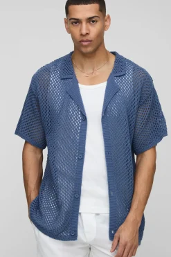 Chemise tricotée à mailles ouvertes, coupe régulière