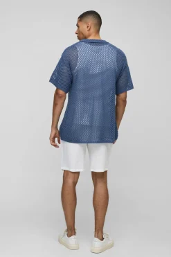 Chemise tricotée à mailles ouvertes, coupe régulière