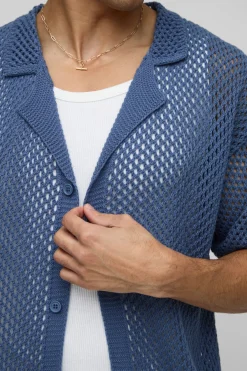 Chemise tricotée à mailles ouvertes, coupe régulière