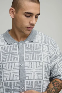 Chemise Tricotée À Manches Courtes Coupe Carrée Avec Empiècements