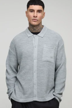 Chemise tricotée à manches longues en côtes régulières (coupe grande taille)