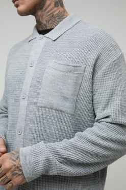 Chemise tricotée à manches longues en côtes régulières (coupe grande taille)