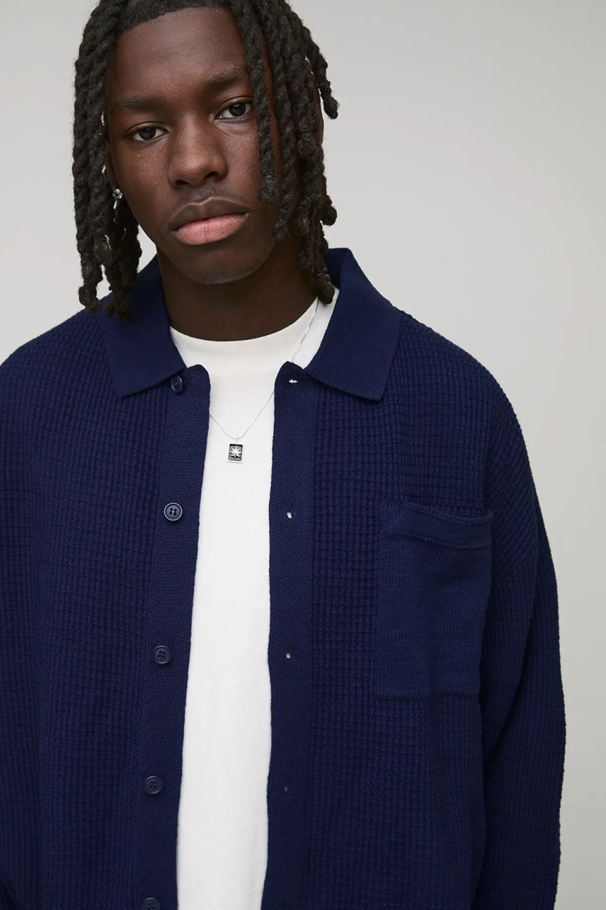 boohooMAN Chemise tricotée à manches longues à côtes, coupe boxy<Homme Chemises|Maille