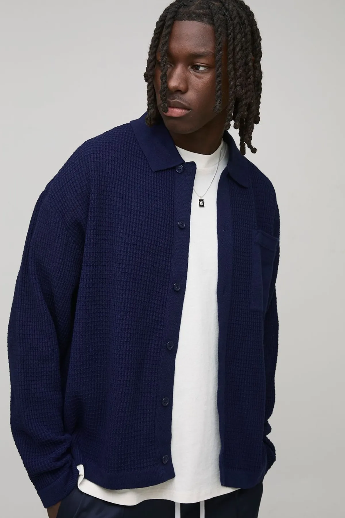 boohooMAN Chemise tricotée à manches longues à côtes, coupe boxy<Homme Chemises|Maille