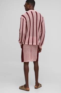 boohooMAN Chemise tricotée à manches longues rayée en point ouvert, coupe régulière<Homme Chemises|Maille