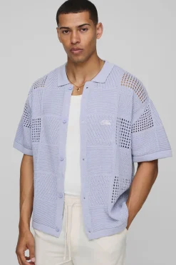 boohooMAN CHEMISE tricotée pour homme, coupe boxy, à patchs multiples et à maille ouverte<Homme Chemises|Maille