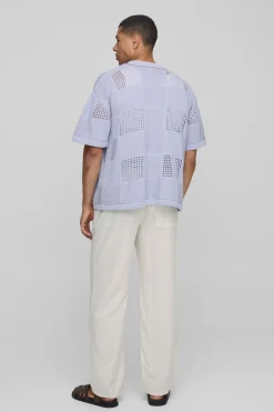 boohooMAN CHEMISE tricotée pour homme, coupe boxy, à patchs multiples et à maille ouverte<Homme Chemises|Maille