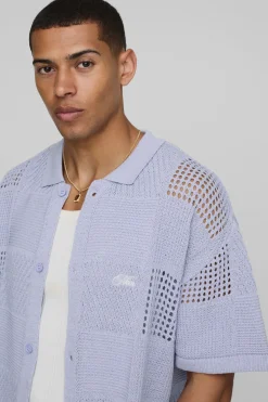 boohooMAN CHEMISE tricotée pour homme, coupe boxy, à patchs multiples et à maille ouverte<Homme Chemises|Maille