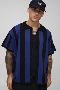 Chemise Tricotée Rayée Coupe Ample