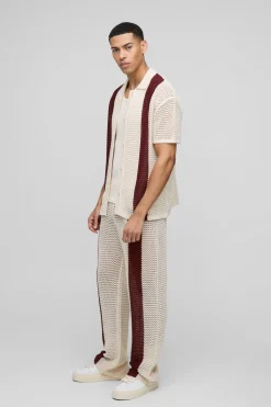 boohooMAN Chemise tricotée rayée à points ouverts – coupe régulière<Homme Chemises|Maille