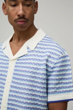 Chemise Tricotée À Rayures Décontractée Coupe Ample À Maille Ajourée