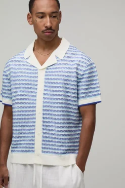 Chemise Tricotée À Rayures Décontractée Coupe Ample À Maille Ajourée