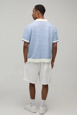 Chemise Tricotée À Rayures Décontractée Coupe Ample À Maille Ajourée