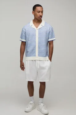 Chemise Tricotée À Rayures Décontractée Coupe Ample À Maille Ajourée