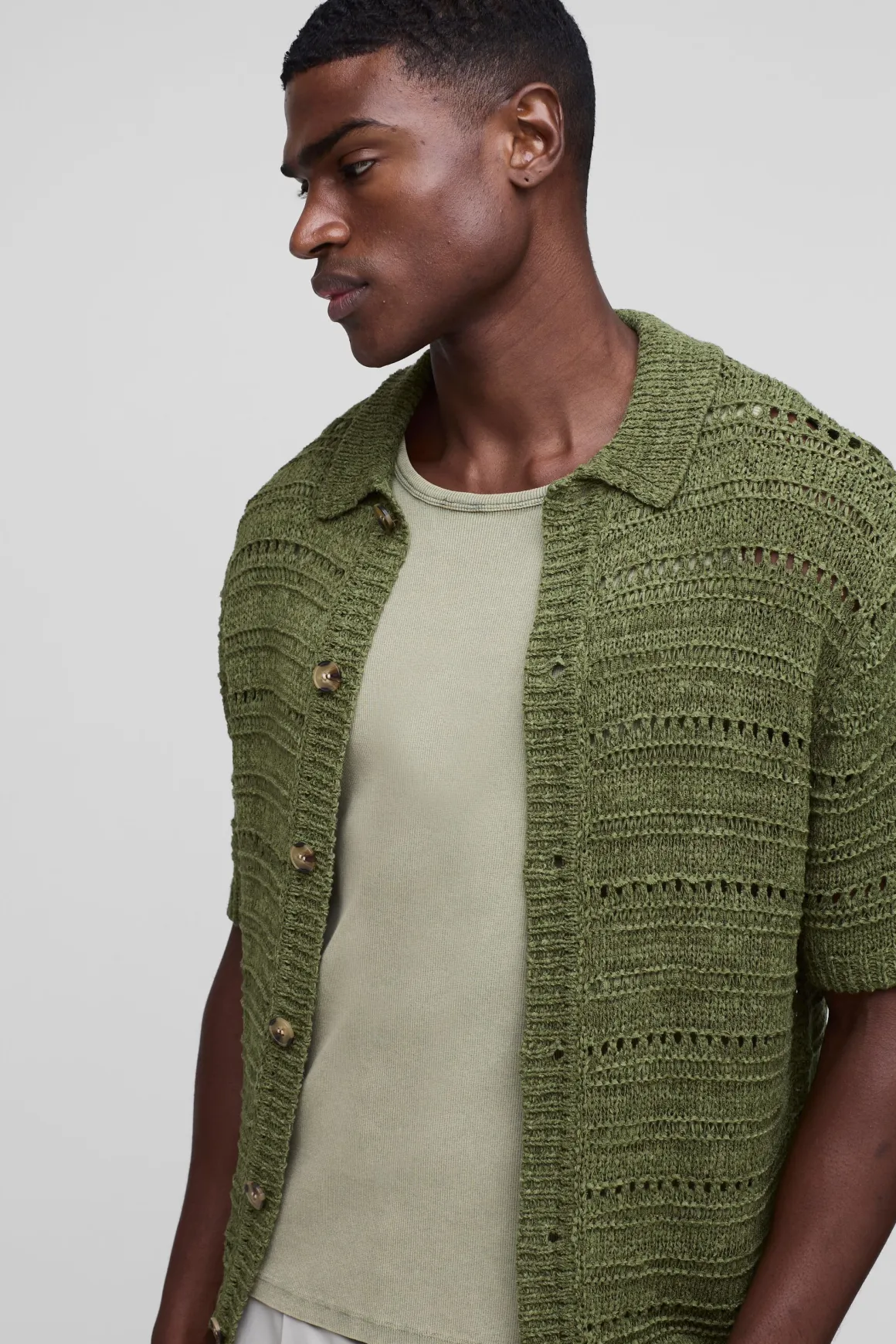 Chemise Tricotée Surdimensionnée Coupe Boxy Style Crochet Fil Ruban