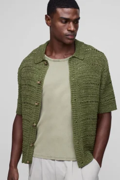 Chemise Tricotée Surdimensionnée Coupe Boxy Style Crochet Fil Ruban