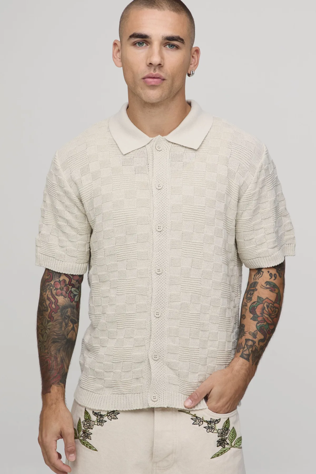 boohooMAN Chemise Tricotée À Tissage Nattée Coupe Regular En Mélange De Coton<Homme Nouveautés Grande Taille|Tout Afficher