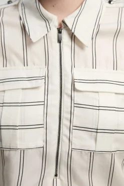 Chemise Utilitaire en Coton Tissé à Rayures Audacieuses