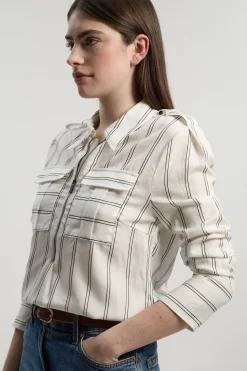 Chemise Utilitaire en Coton Tissé à Rayures Audacieuses