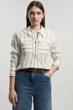 Chemise Utilitaire en Coton Tissé à Rayures Audacieuses