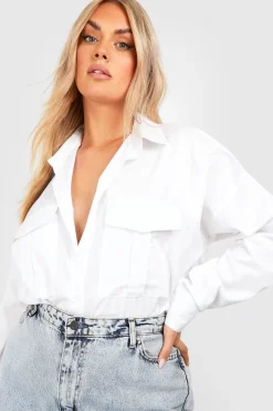 Chemise utilitaire en popeline de coton surdimensionnée Boohoo Basics Plus