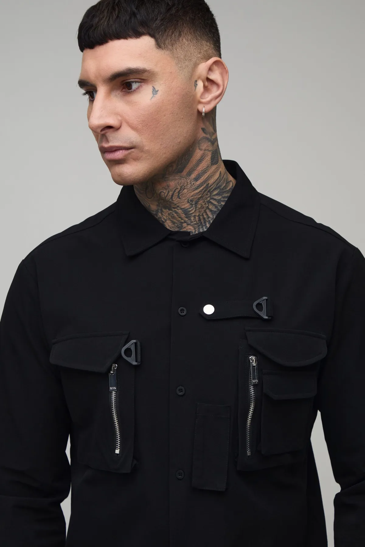 boohooMAN Chemise Utilitaire Technique Haute Avec Poches 3D<Homme Chemises|Tout Afficher