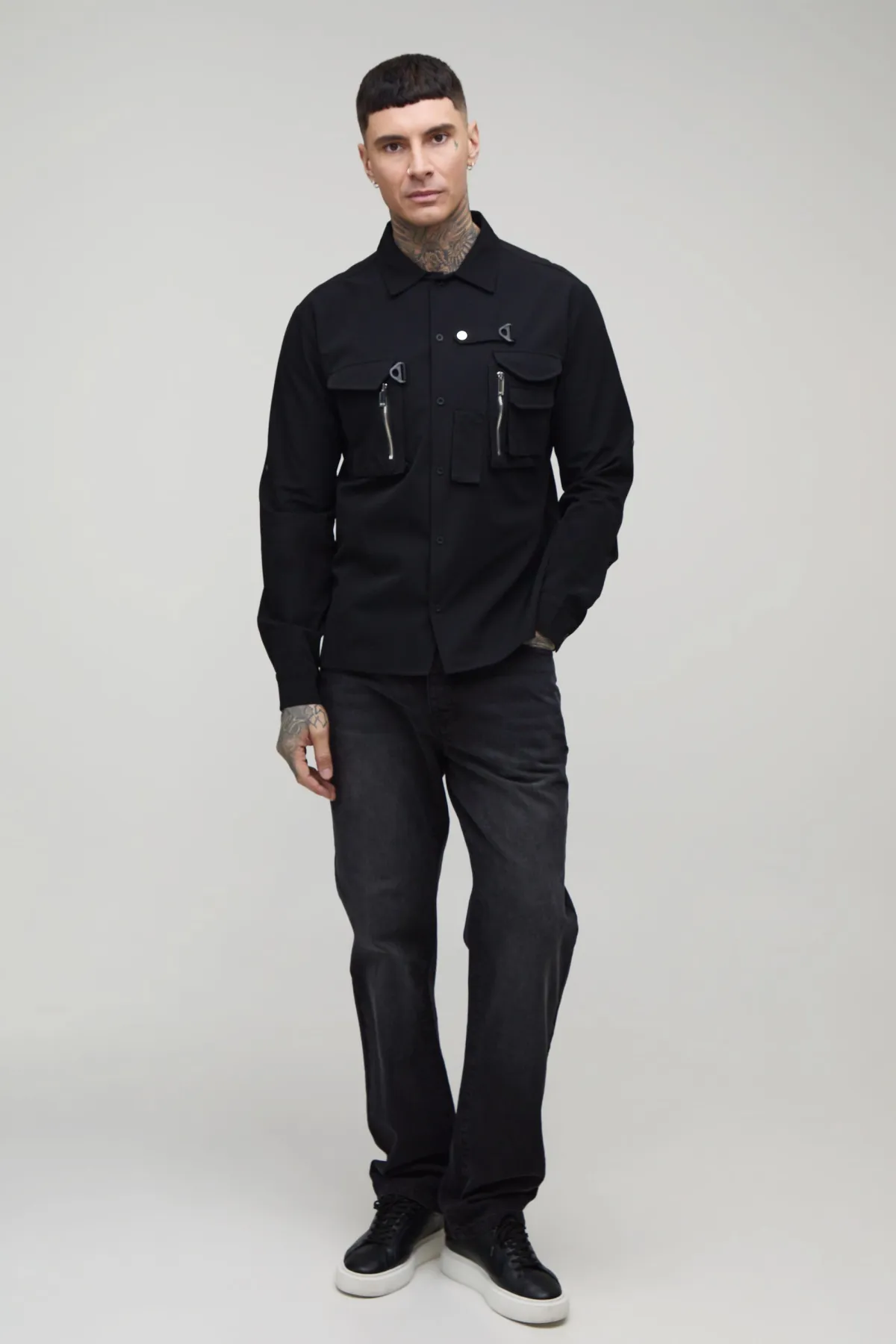 boohooMAN Chemise Utilitaire Technique Haute Avec Poches 3D<Homme Chemises|Tout Afficher
