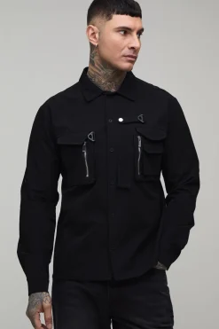 boohooMAN Chemise Utilitaire Technique Haute Avec Poches 3D<Homme Chemises|Tout Afficher