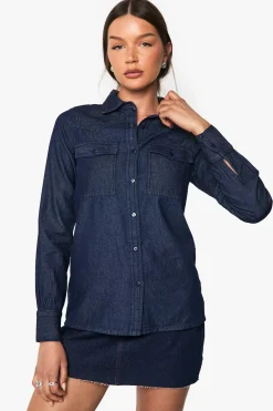 Chemise Western à manches longues en chambray denim