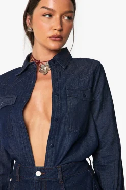 Chemise Western à manches longues en chambray denim